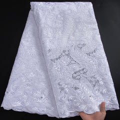 Swiss Voile Lace Fabric Newly African Embroidery Cotton Lace with Stones for Sewing Evening Party Dresses