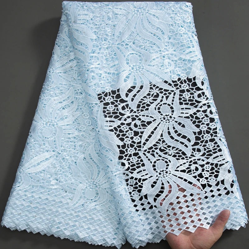 African Water Souble Lace Fabric with Crystal 2023 Newly Guipure Cord Lace Fabric for Sewing Luxury Party Dresses