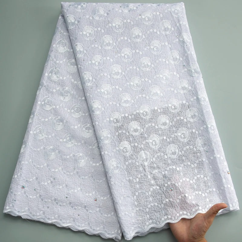 Nigerian Rhinestones Cotton Lace Fabric 2023 Swiss Voile Lace High Quality African Cotton Fabric For Women Dresses