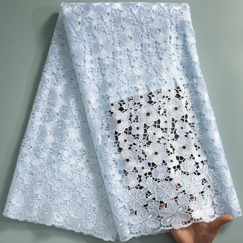 Nigerian Guipure Cord Lace Fabric High Quality African Guipure Cord Water Soluble Lace Fabric For Women Prom Dresses