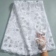 African Tulle Mesh Sequins Milk Silk Lace High Quality French Mesh Milk Silk Lace With Sequins For Women Luxury Dresses