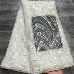 African Beaded Mesh Lace Fabric 2024 luxurious French Nigerian Sequins Tulle Net Lace for Women Evening Dress Sew