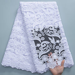 White Lace Fabric Nigerian Fabric 5 Yards High Quality French Mesh Lace with Sequins for Party Birdal Wedding Dress