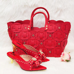 Rivet Style Women Shoes and Bag to Match in Color matching High Quality Nigerian Design Matching Shoes and Bag