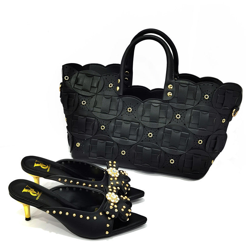 Rivet Style Women Shoes and Bag to Match in Color matching High Quality Nigerian Design Matching Shoes and Bag