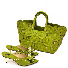 Rivet Style Women Shoes and Bag to Match in Color matching High Quality Nigerian Design Matching Shoes and Bag