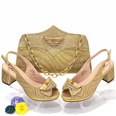 High-heeled Sandals Fashion Rhinestone Sexy Nigerian Women Shoe and Bag Set for Party Wedding Pumps