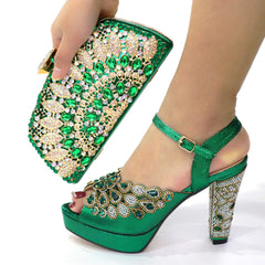 Italian Design Summer Rhinestone Party High Heel Sandals for Nigerian Women Fashion High Quality Wedding Shoes and Bags Set