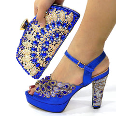 Italian Design Summer Rhinestone Party High Heel Sandals for Nigerian Women Fashion High Quality Wedding Shoes and Bags Set