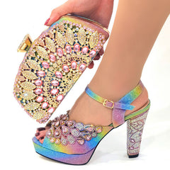 Italian Design Summer Rhinestone Party High Heel Sandals for Nigerian Women Fashion High Quality Wedding Shoes and Bags Set