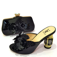 Nigerian Women Shoes With Matching Bags Set African Women's Party Shoes and Bag with Comfortable Heels For Office Lady