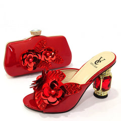 Nigerian Women Shoes With Matching Bags Set African Women's Party Shoes and Bag with Comfortable Heels For Office Lady