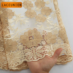 Beaded Mesh Tull Lace with Golden Line